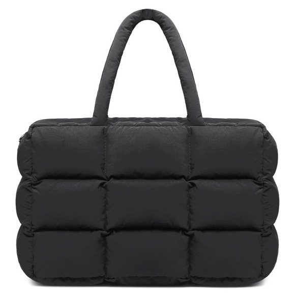 Puffer Black Quilted Tote Travel Work Bag - Picture 1 of 4